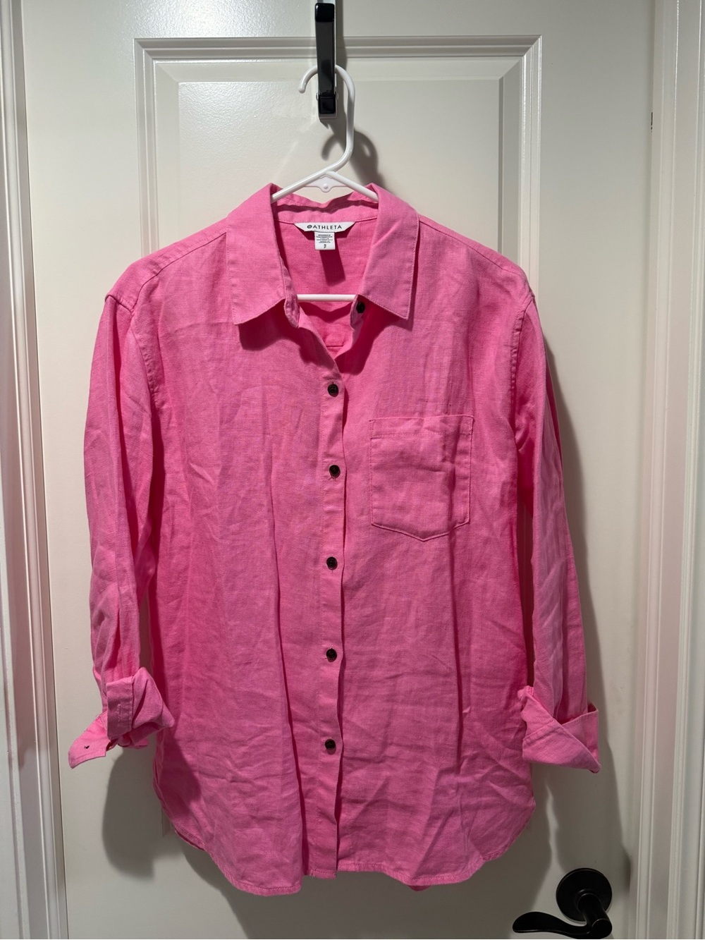 Athleta Raphanus Pink Button-Front Linen Shirt
